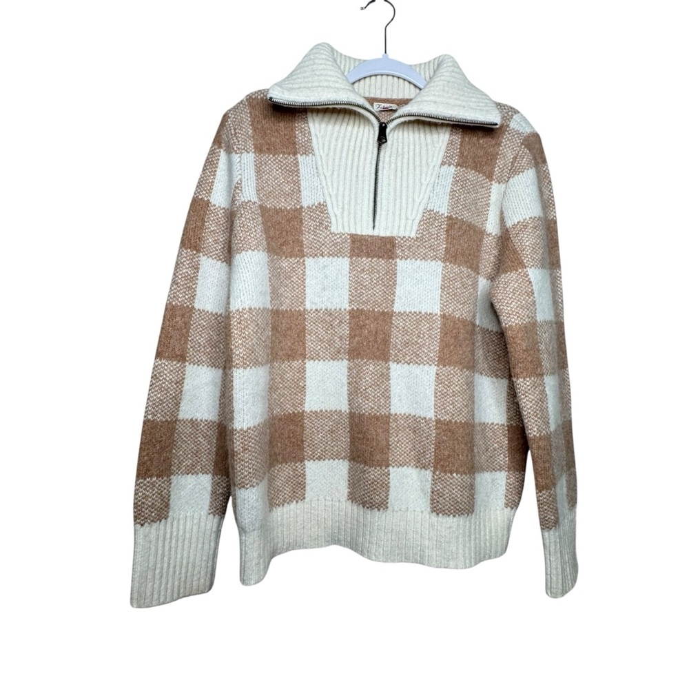 Faherty Brown and Cream Checkered Sweater
